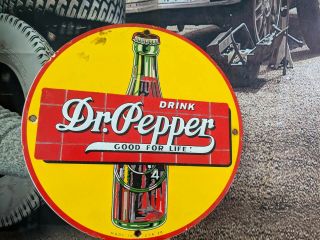 Vintage Dated 1939 Drink Dr.  Pepper Good For Life Porcelain Soda Sign Beverage