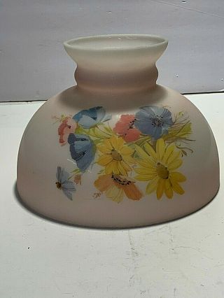 Hurricane Lamp Shade Gwtw Painted Pink Satin Milk Glass Floral Globe 10 " Fitter
