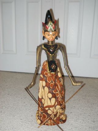 Vintage Hand Carved Wooden Indonesian Wayang Golek Java Stick Shadow Puppet