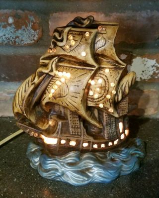 Vintage Atlantic Mold Ceramic Art Retro Ship Lamp Sailing