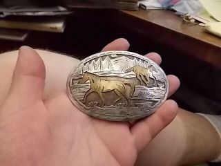 Vint Native American Indian Sterling Silver Belt Buckle,  " Wild Horses "