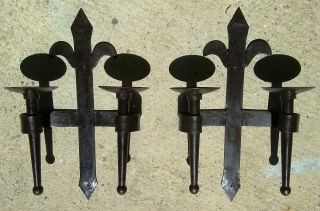 2 Gothic Wrought Iron Candle Holder Wall Mounted Steel Sconces Castle Medieval