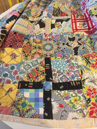 Vintage Hand stitched Bright & Colorful Quilt Full Size Great 2
