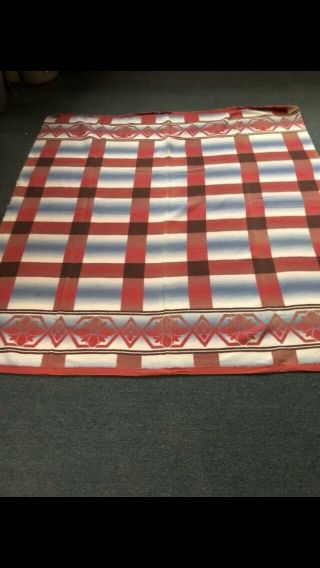 VTG 1920 - 40’ Camp / Beacon Blanket.  Red ‘s / Blue’s Deco Pattern.  Vintage 1920’ 3