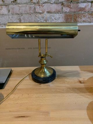 Vintage Brass Adjustable Arm Piano Bankers Desk Lamp Light Marble Base