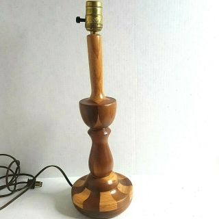 Vintage Wood Inlay Table Lamp Unique Artisan Hand Crafted Artistry In Wood Va