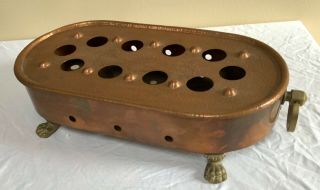 Vintage Hammered Copper & Brass Warming Chafing Tray Pot Pan Claw Feet Italy Twh
