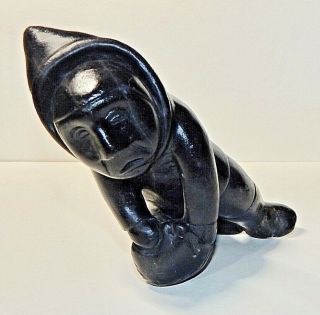 Inuit Art Soapstone Carving Sculpture,  Inuk W Seal,  6x4x1.  5,  Signed Tiuluuwak