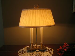 Vintage Brass Bouillotte 2 Lights Table Lamp With Shade Small