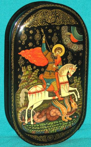 " St.  George " Russian Hand Painted Palekh Lacquer Box