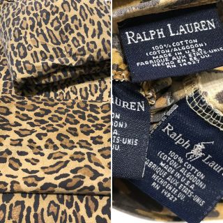 Vintage Ralph Lauren Aragon Leopard 3pc Twin Sheet Set Flat Fitted Pillowcase