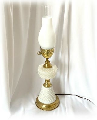 Vintage Hobnail Milk Glass Parlor Lamp 24 " Tall Hurricane Gwtw