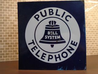 Vintage Bell System Public Telephone Porcelain Two - Sided Flanged Sign