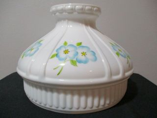 Vintage Aladdin Hand Painted Blue Flowers On White Glass Oil Lamp Shade 10 " Fit