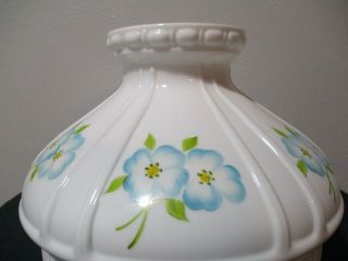 VINTAGE ALADDIN HAND PAINTED BLUE FLOWERS ON WHITE GLASS OIL LAMP SHADE 10 