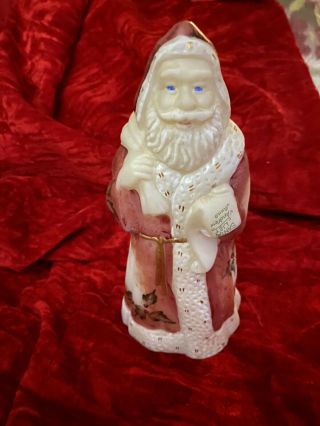 Vtg Fenton Handpainted Signed Satin Glass Santa Claus W/list & Bag Large 8 " Tall