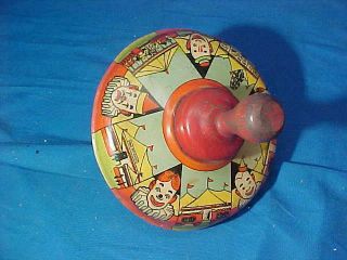 1930s Circus Clown Design Tin Litho Wind Up Toy Spinning Top