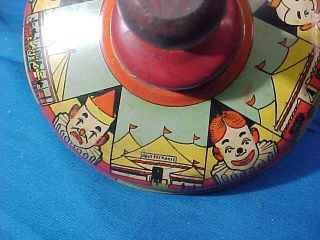 1930s CIRCUS CLOWN Design TIN LITHO Wind Up TOY SPINNING TOP 2