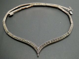 Vintage Judith Jack Marcasite V Shape Linked Sterling Silver Necklace 16 "