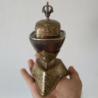 Tibetan Buddhist Fine Handcrafted Copper Kapala Ritual Bowl 6.  9 " - Nepal