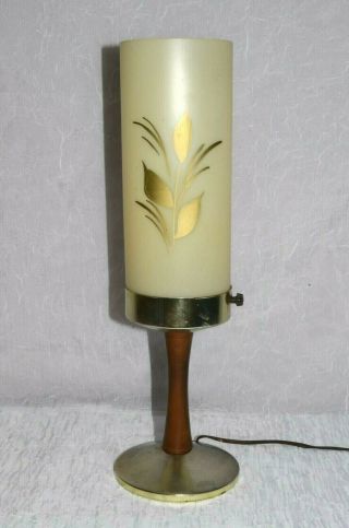 Vtg Mid Century Small Table Lamp Wood,  Metal,  Plastic 16.  5 " Tall 4 " Wide