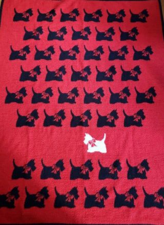 Vintage Biederlack Scotty Red Black Dog Fleece Blanket Reversible Throw Germany 2