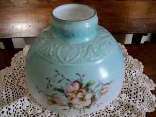 Antique Light Green 9 3/4 " Hand Painted Parlor Glass Oil Lamp Floral Shade