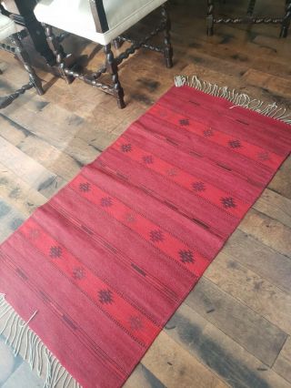 ZAPOTEC Oaxaca wool handmade rug,  30x57,  red and black. 2