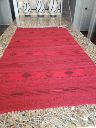 ZAPOTEC Oaxaca wool handmade rug,  30x57,  red and black. 3