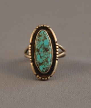 Old Pawn Navajo Silver Ring - Turquoise - Signed Jl - Size 8 1/4
