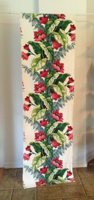 Vintage mid century barkcloth fabric floral drapery curtain panel vat print 3