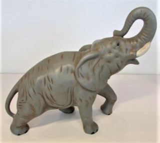 Large 11 " X 9.  5 " Grey Elephant With Trunk Up Figurine