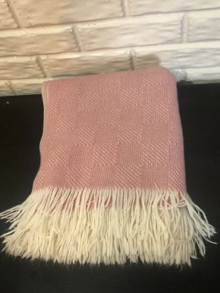 Vintage Pink And Cream Faribo Wool Blend Blanket Throw 50x52
