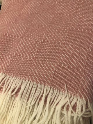 Vintage Pink And Cream Faribo Wool Blend Blanket Throw 50x52 2
