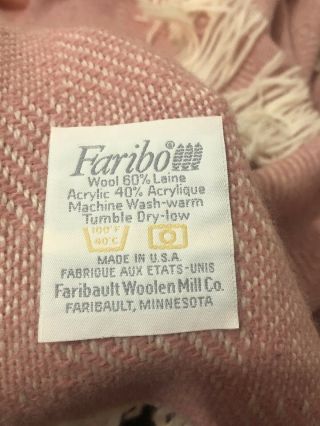 Vintage Pink And Cream Faribo Wool Blend Blanket Throw 50x52 3