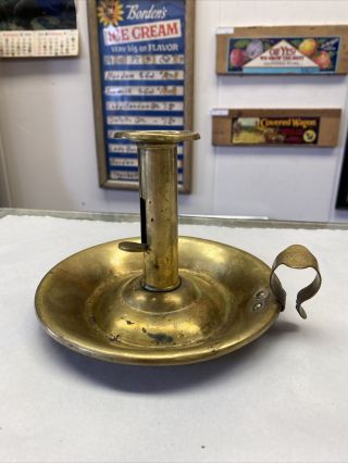 Antique Early American Brass Push Up Candle Finger Lamp Patented 1853