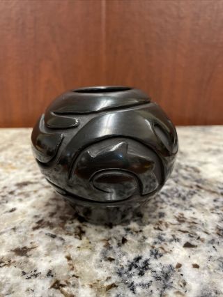 Santa Clara Native American Avanyu Pottery - Stella Tafoya Chavarria Black Vase