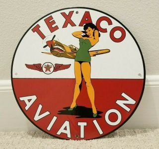 Vintage Texaco Gasoline Porcelain Gas Pin Up Girl Service Station 12 " Sign