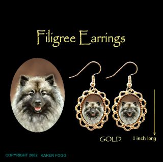 Keeshond Dog - Gold Filigree Earrings Jewelry