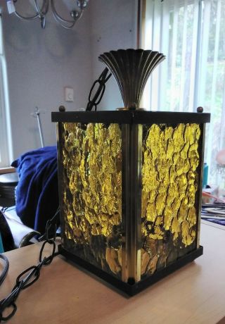 Vtg Wrought Iron Hanging Lantern Swag Lamp Light & Chain