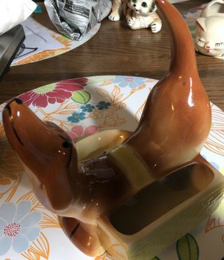 Vintage Brown Dachshund Weiner Dog Ceramic Planter Trinket Dish Holder By Hirsch