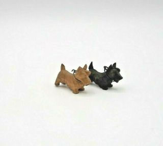 Set Of 2 Vintage Miniature Hand Carved Folk Art Scottish Terrier Scottie Dogs