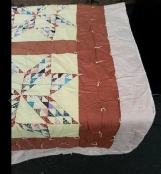 Vintage Hand Stitched Cotton Quilt Hand Stitched 80” X 84”Colorful Lone Star Vtg 2