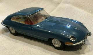 Vintage 1960s Plastic Friction Toy Car By Marx,  Jaguar E - Type Hong Kong,  8 ",  Blue