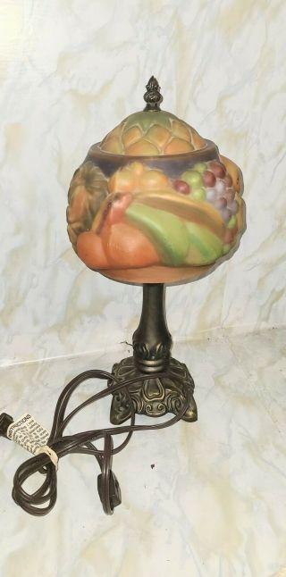 Vintage Table Lamp Reverse Painted Pairpoint Type Glass Fruit Design Lamp Shade 2