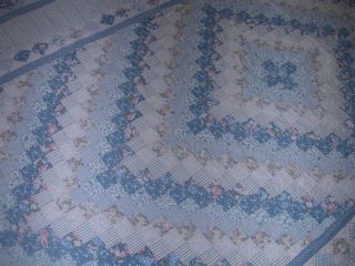 Vintage? Blue Cotton Diamond Pattern Handquilted Patchwork Quilt 3
