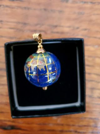 Vintage 14 Kt Gold Lapis Semi Precious Inlay Miniature World Globe Charm Pendant