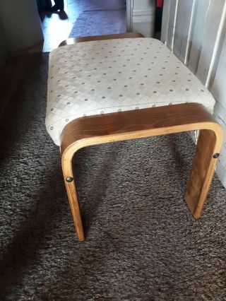 Vintage Vanity Bench Foot Stool Padded Cushioned Curved Legs Solid Wood