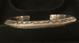 Vintage Navajo Carinated Sterling Silver Cuff Bracelet Hand Stamped Signed 24.  3