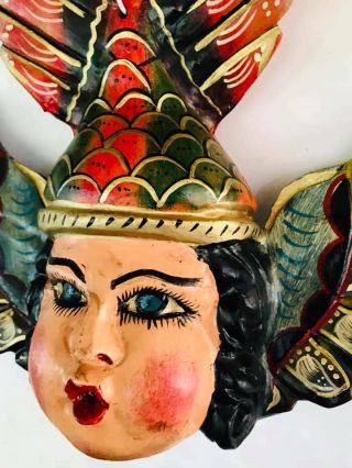 Mexican Folk Art Carved Wood Hanging Mermaid Face Angel Guerrero Nautical 14 
